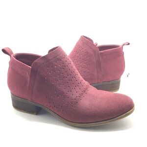TOMS Womens Burgundy Red Suede Laser Cut Side Zip Ankle Bootie Size 9